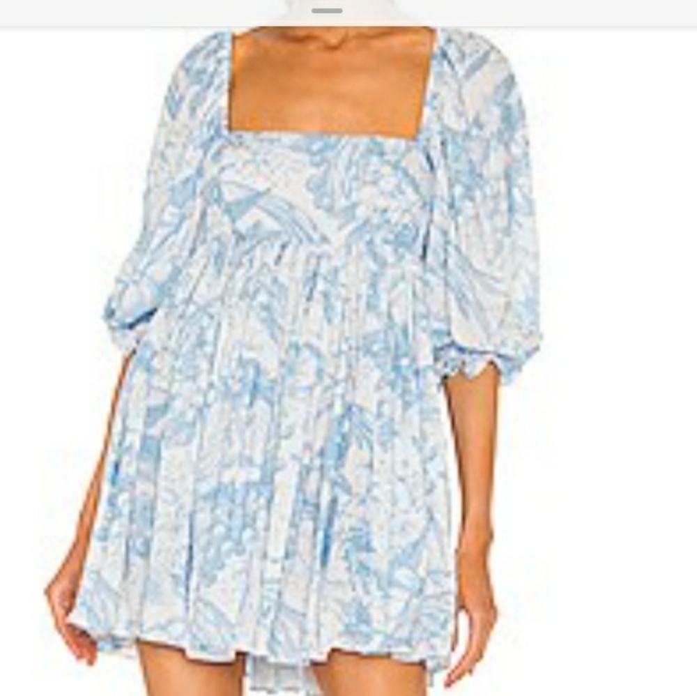 Authentic Selkie The Puff Dress Blue Toile Small Revolve